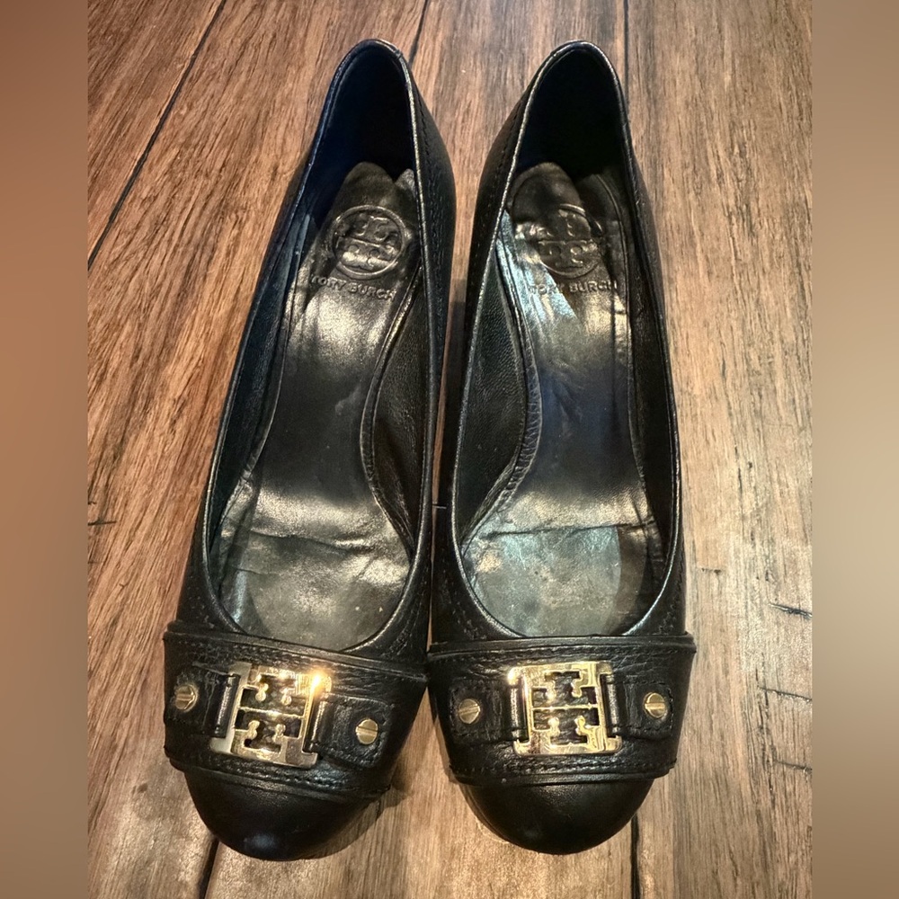 Tory Burch Natalya Black Wedge Wood Sole 8
